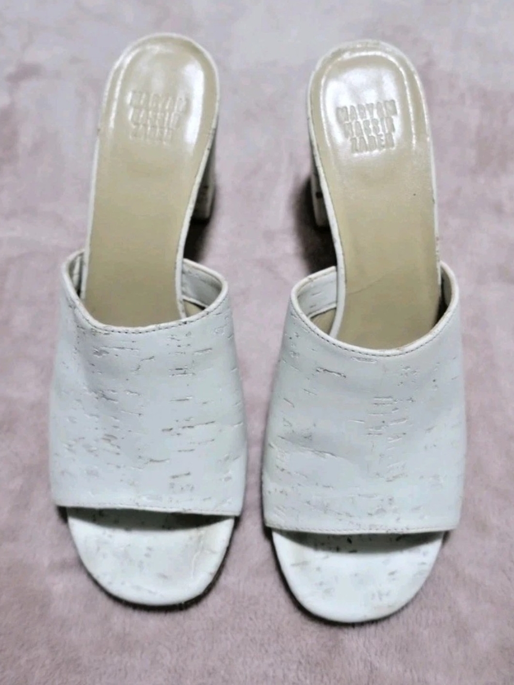 Maryam Nassir Zadeh White Cork-Textured Slide Mules - Size 8.5
